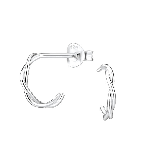 Silver Twisted Half Hoop Stud Earrings - 8189