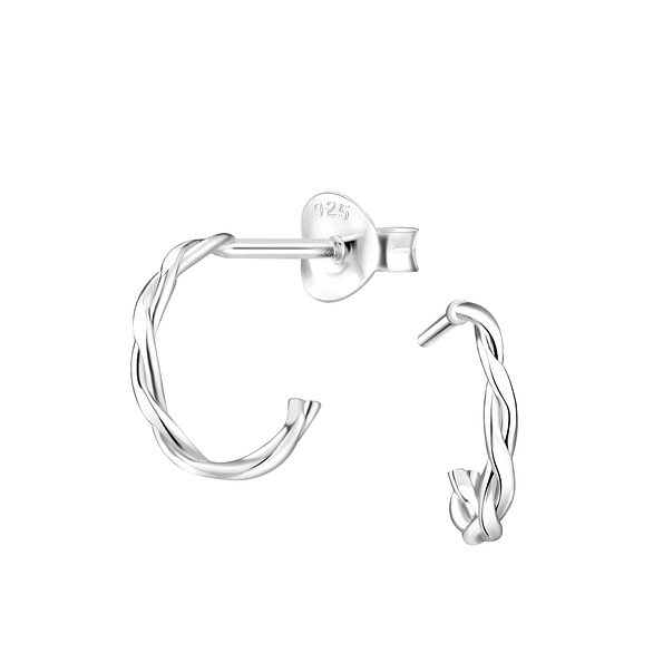 Silver Twisted Half Hoop Stud Earrings - 8191