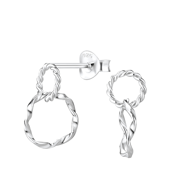 Silver Twisted Stud Earrings - 8192