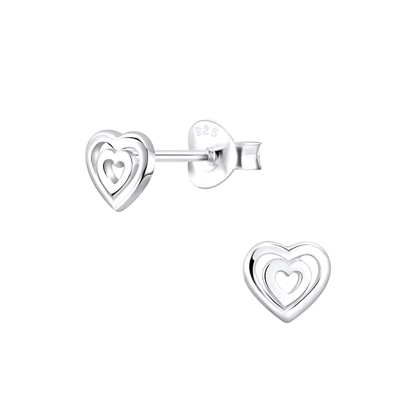 Silver Heart Stud Earrings - 4527