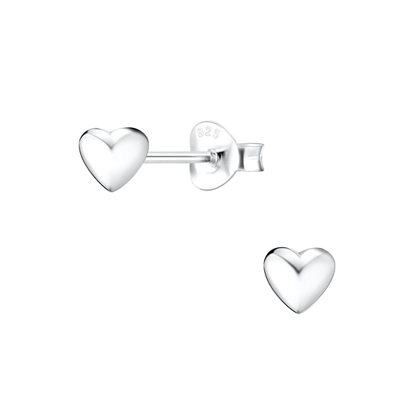 Silver Heart Stud Earrings - 5036