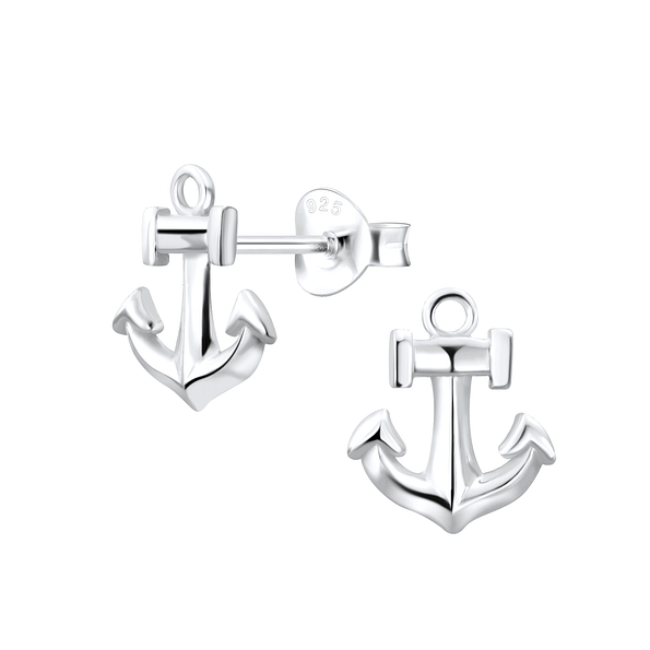 Silver Anchor Stud Earrings - 5039