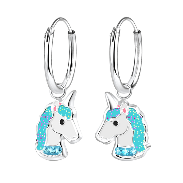 Silver Unicorn Charm Hoop Earrings - 8263