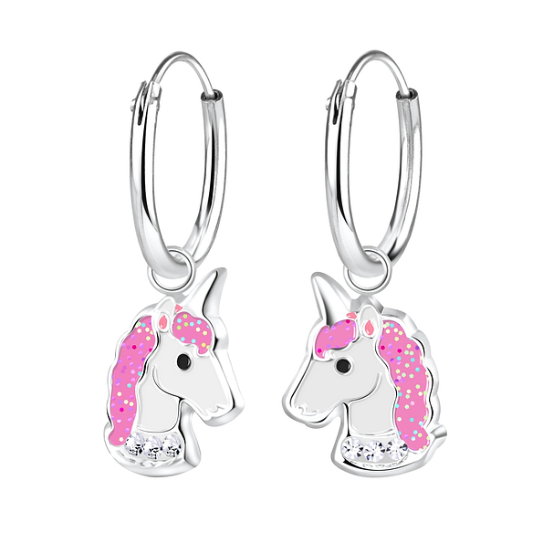Silver Unicorn Charm Hoop Earrings - 2947