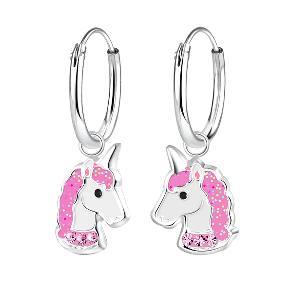Silver Unicorn Charm Hoop Earrings - 2948