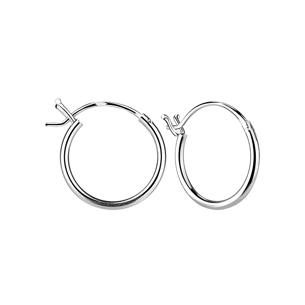 14mm Silver French Lock Hoop Earrings - 7978