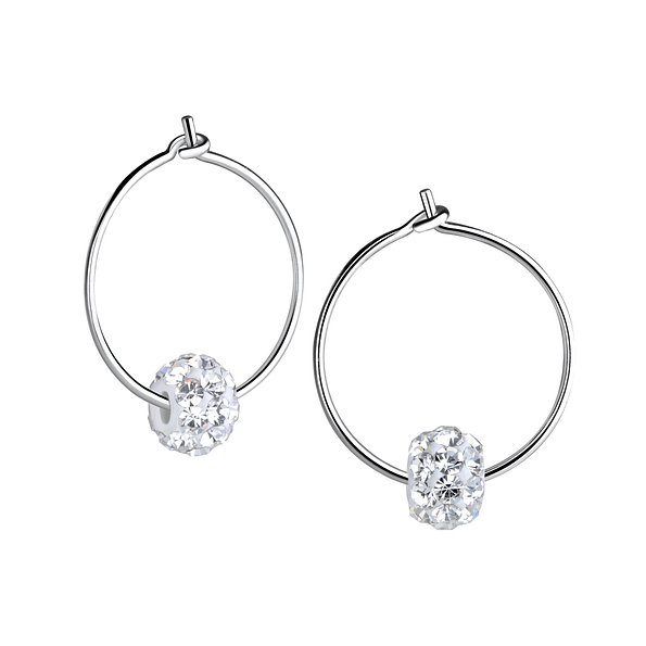 6mm Crystal Ball Silver Hoop Earrings - 7980