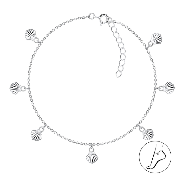 25cm Silver Shell Charm Anklet - 9486