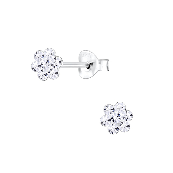 Silver Flower Stud Earrings - 2124