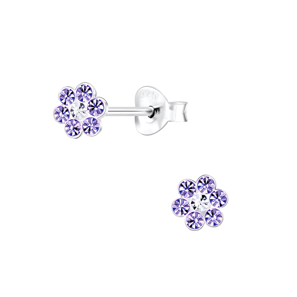 Silver Flower Stud Earrings - 7982