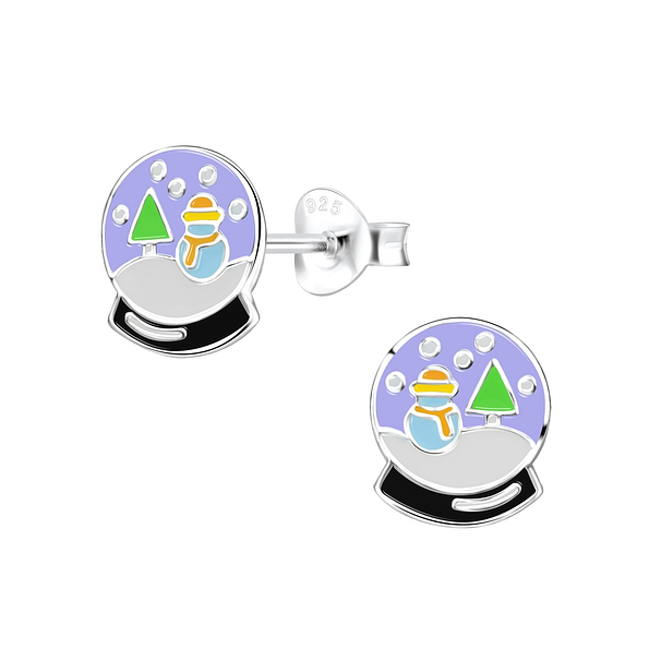 Silver Snow Ball Stud Earrings - 8424