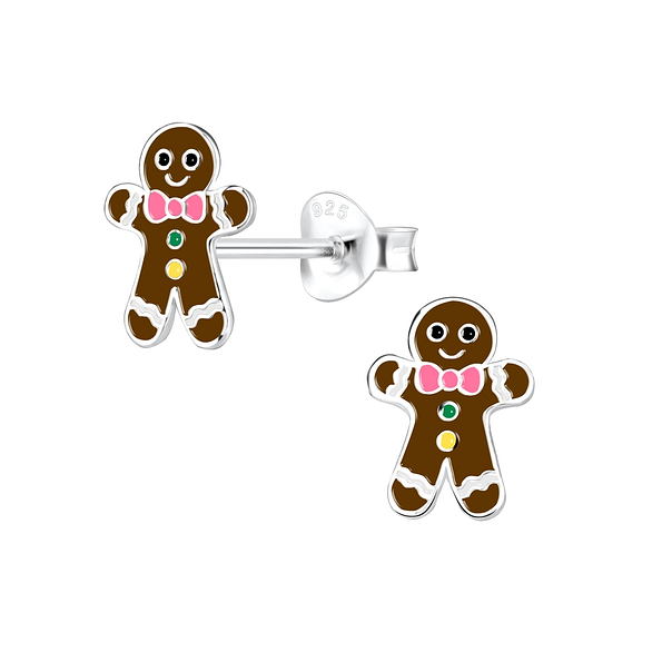 Silver Gingerbread Stud Earrings - 8427