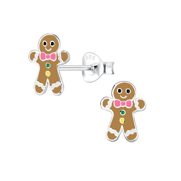 Silver Gingerbread Stud Earrings - 8426