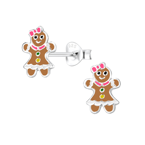 Silver Gingerbread Stud Earrings - 8428