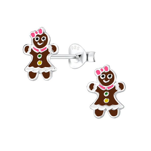 Silver Gingerbread Stud Earrings - 8429