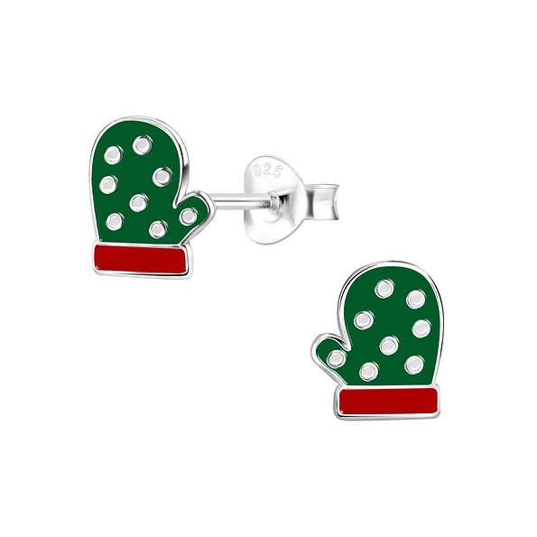 Silver Christmas Glove Stud Earrings - 8432