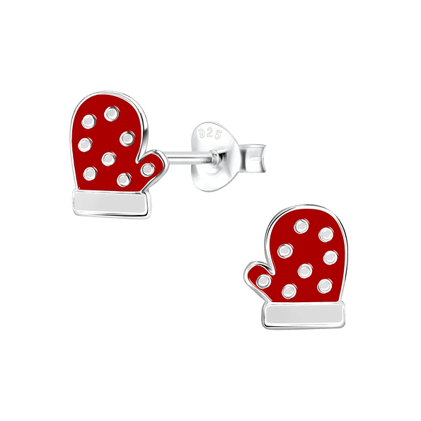 Silver Christmas Glove Stud Earrings - 8431