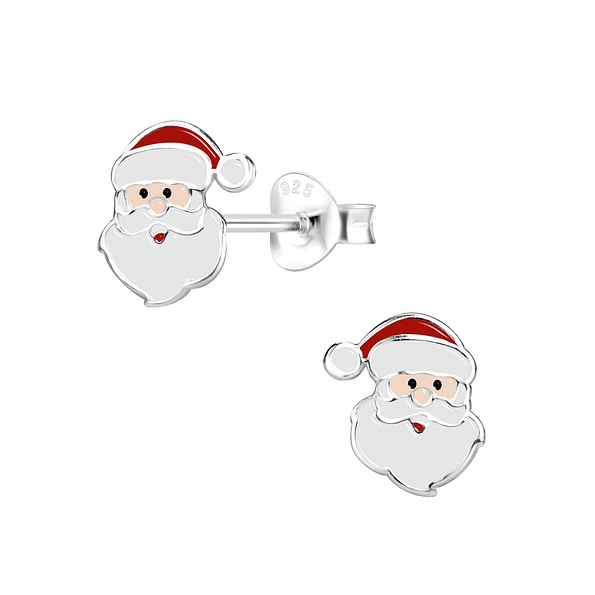 Silver Santa Claus Stud Earrings - 8436