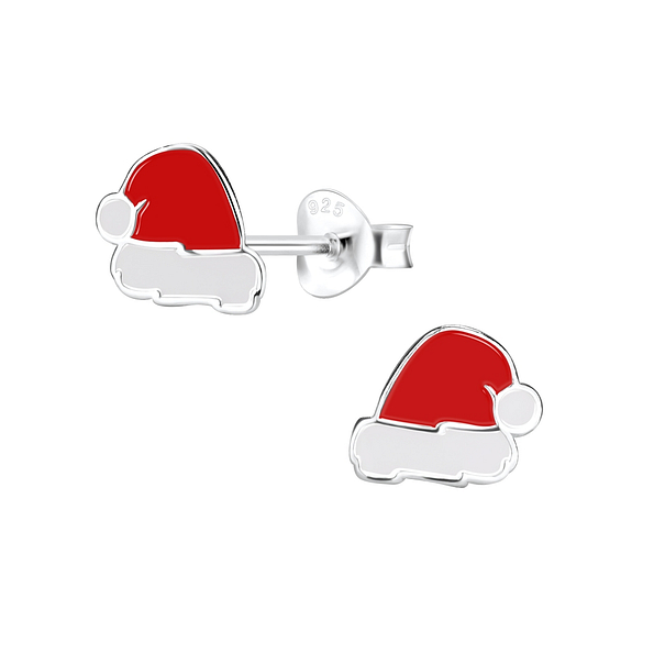 Silver Santa Hat Stud Earrings - 8440
