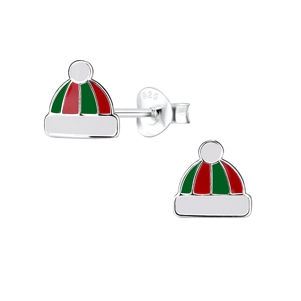 Silver Hat Stud Earrings - 8442