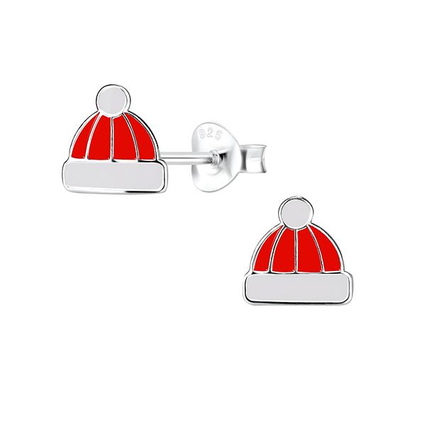 Silver Hat Stud Earrings - 8441