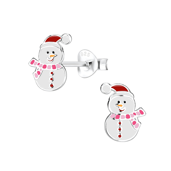 Silver Snowman Stud Earrings - 8444