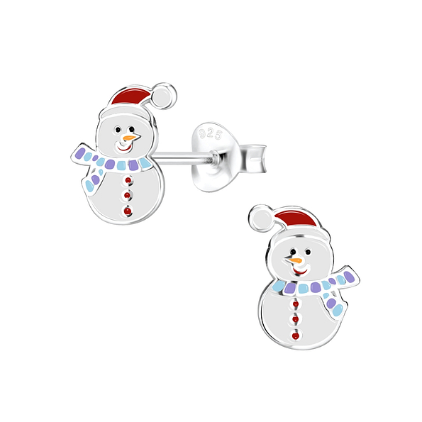 Silver Snowman Stud Earrings - 8443
