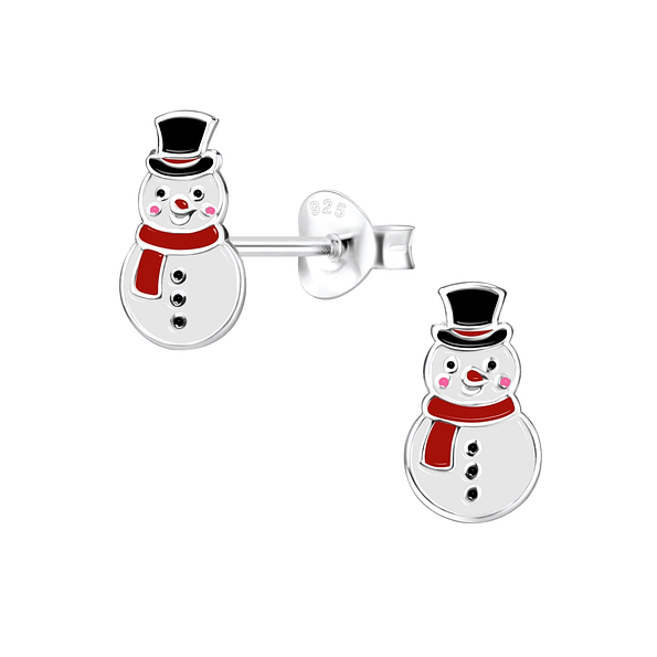 Silver Snowman Stud Earrings - 8446