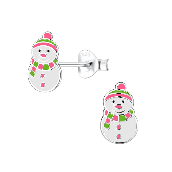 Silver Snowman Stud Earrings - 8449
