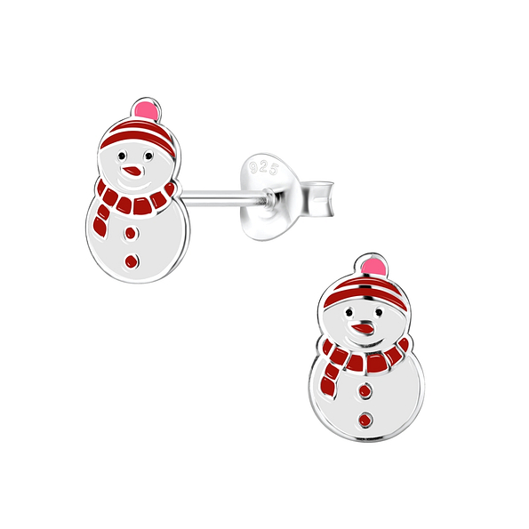 Silver Snowman Stud Earrings - 8448