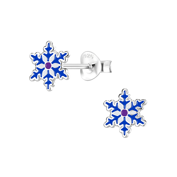 Silver Snowflake Stud Earrings - 8355
