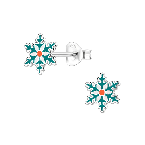 Silver Snowflake Stud Earrings - 8354