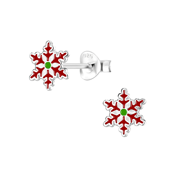 Silver Snowflake Stud Earrings - 8356