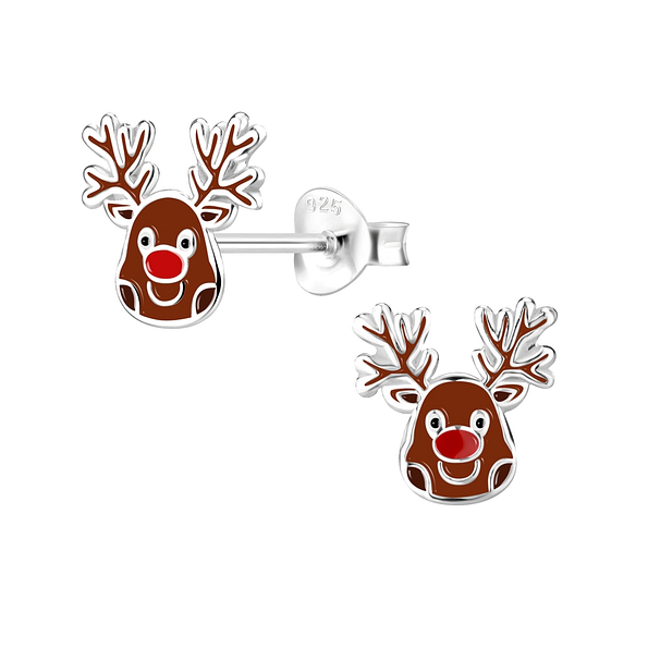 Silver Reindeer Stud Earrings - 8366