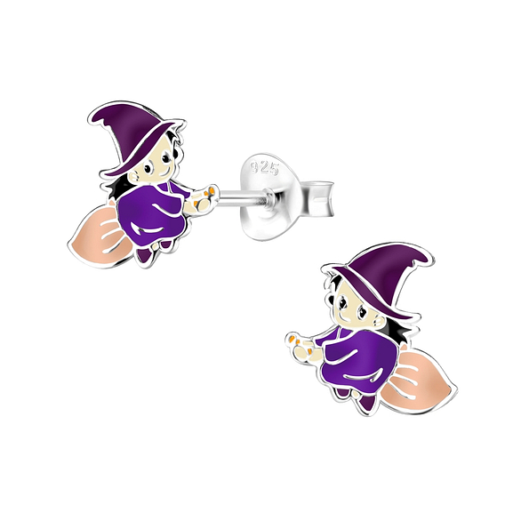 Silver Witch Stud Earrings - 8322