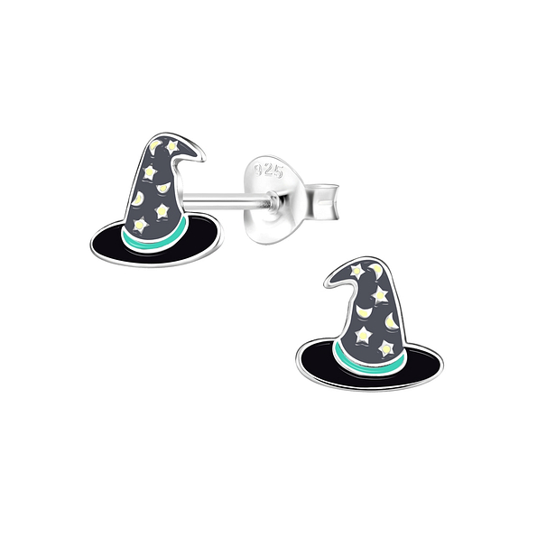 Silver Witch Hat Stud Earrings - 8330