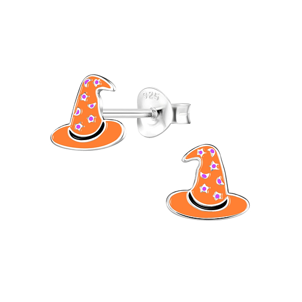 Silver Witch Hat Stud Earrings - 8331