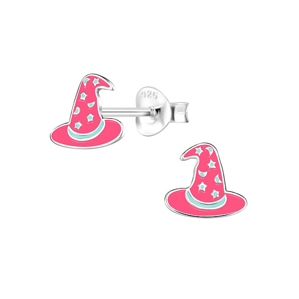Silver Witch Hat Stud Earrings - 8332