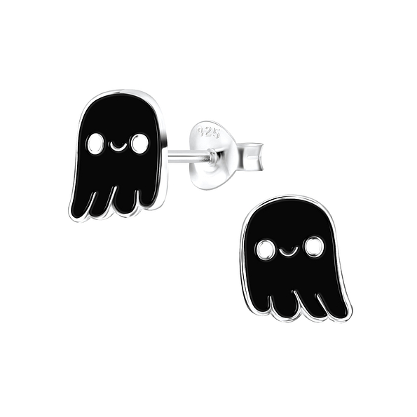 Silver Ghost Stud Earrings - 8335