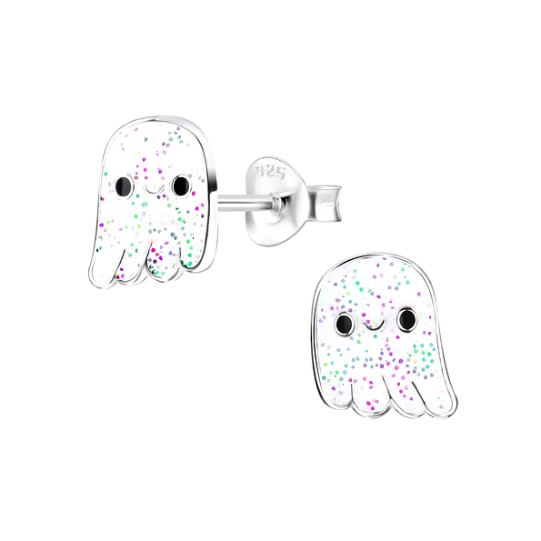 Silver Ghost Stud Earrings - 8334