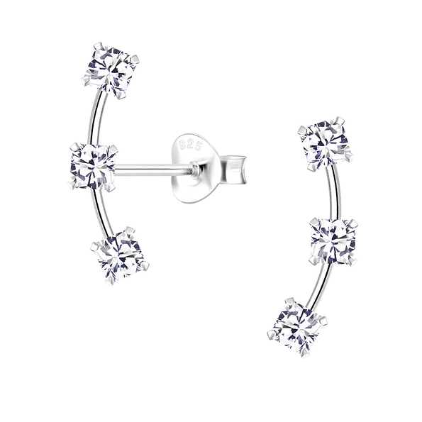 Cubic Zirconia Line Silver Stud Earrings - 8145