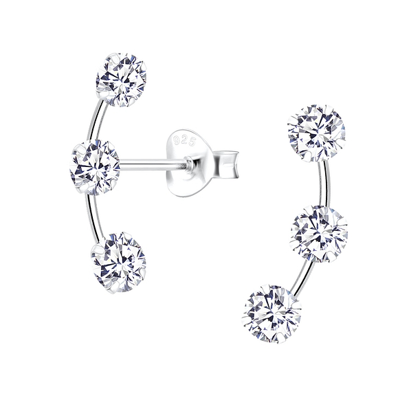 Cubic Zirconia Line Silver Stud Earrings - 8150