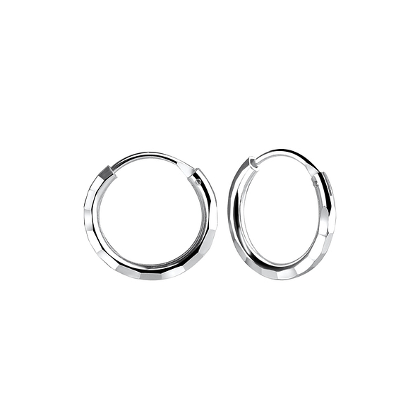 12mm Silver Diamond Cut Hoop Earrings - 8439