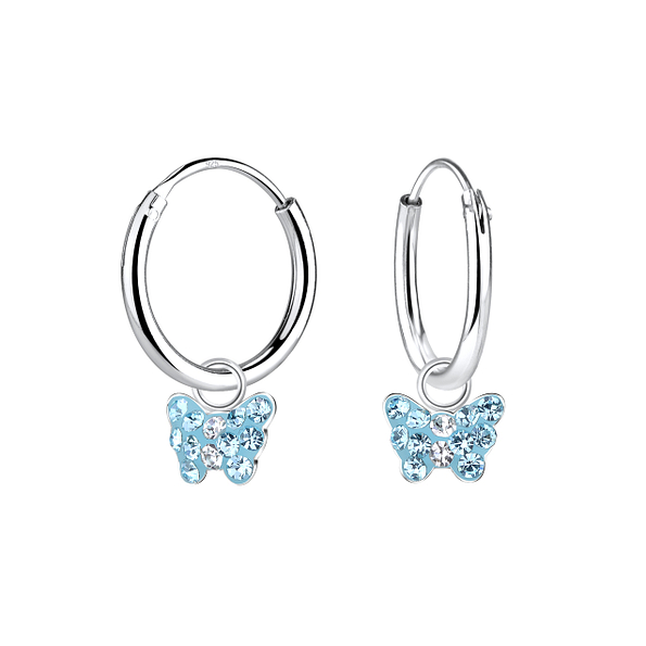 Silver Butterfly Charm Hoop Earrings - 8407