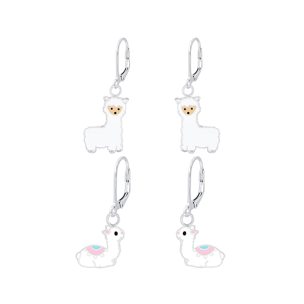 Silver Alpaca Lever Back Earrings Set - 8382