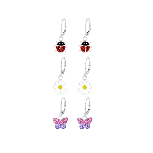 Silver Garden Lever Back Earrings Set - 8395