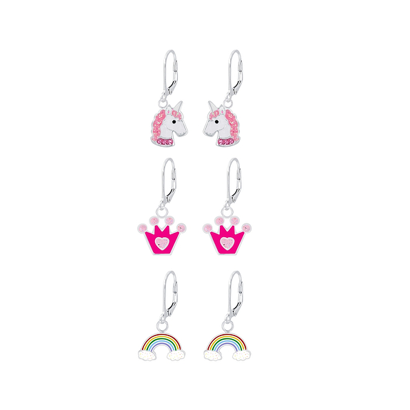 Silver Colorful Lever Back Earrings Set - 8396 Silver Colorful Lever Back Earrings Set - 8396