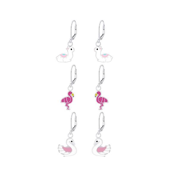Silver Animal Lever Back Earrings Set - 8399 Silver Animal Lever Back Earrings Set - 8399