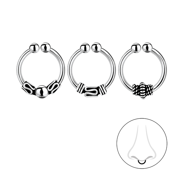 10mm Silver Bali Septum Clip Set - Pack of 3 - 7824