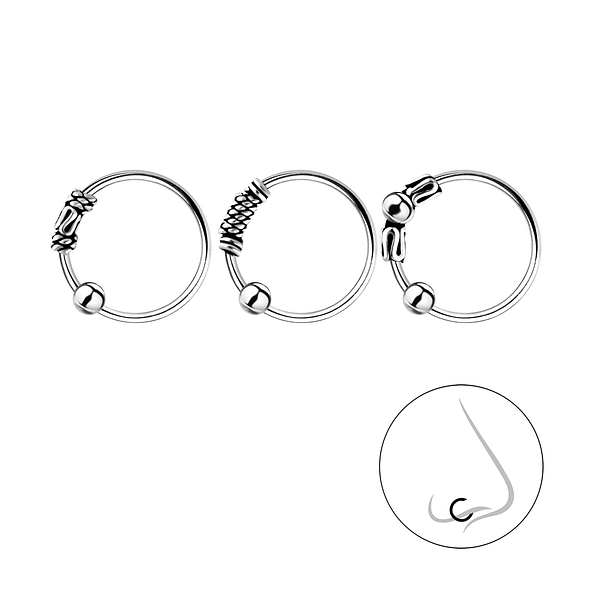10mm Silver Bali Ball Closure Ring Set - Pack of 3 - 7827